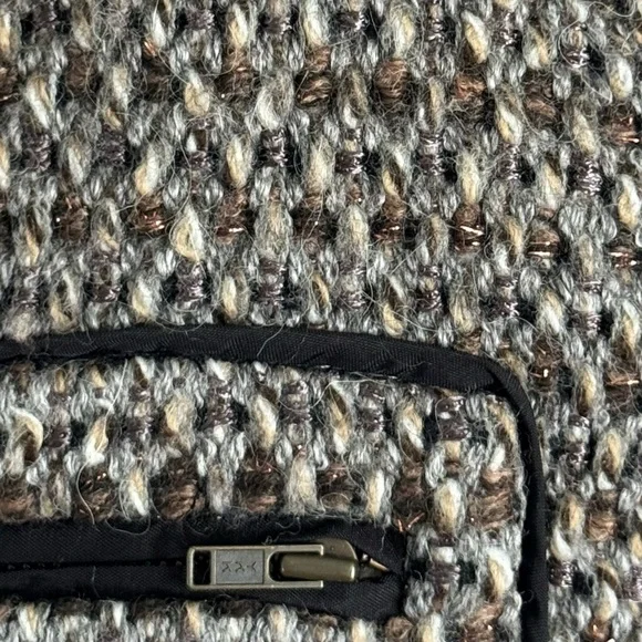 J.CREW metallic tweed & faux leather snap front blazer jacket tan cream black